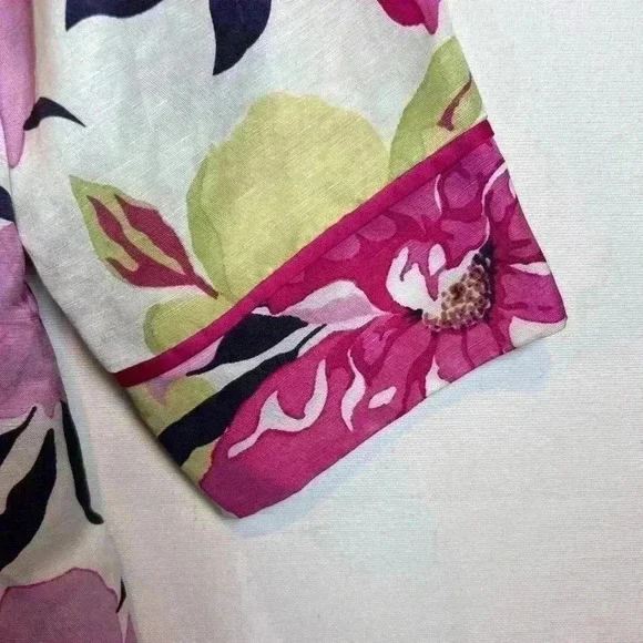 Coldwater Creek Floral blazer jacket‎ size L linen silk blend lined 3/4 sleeve - Picture 2 of 9